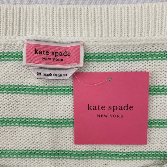 NWT KATE SPADE NEW YORK White Multicolor Striped Square Neckline Sweater Medium - Picture 8 of 9